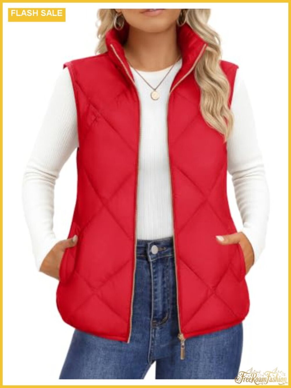 Womens Quilted Puffer Vest Stand Collar Zip Padded Sleeveless Gilet